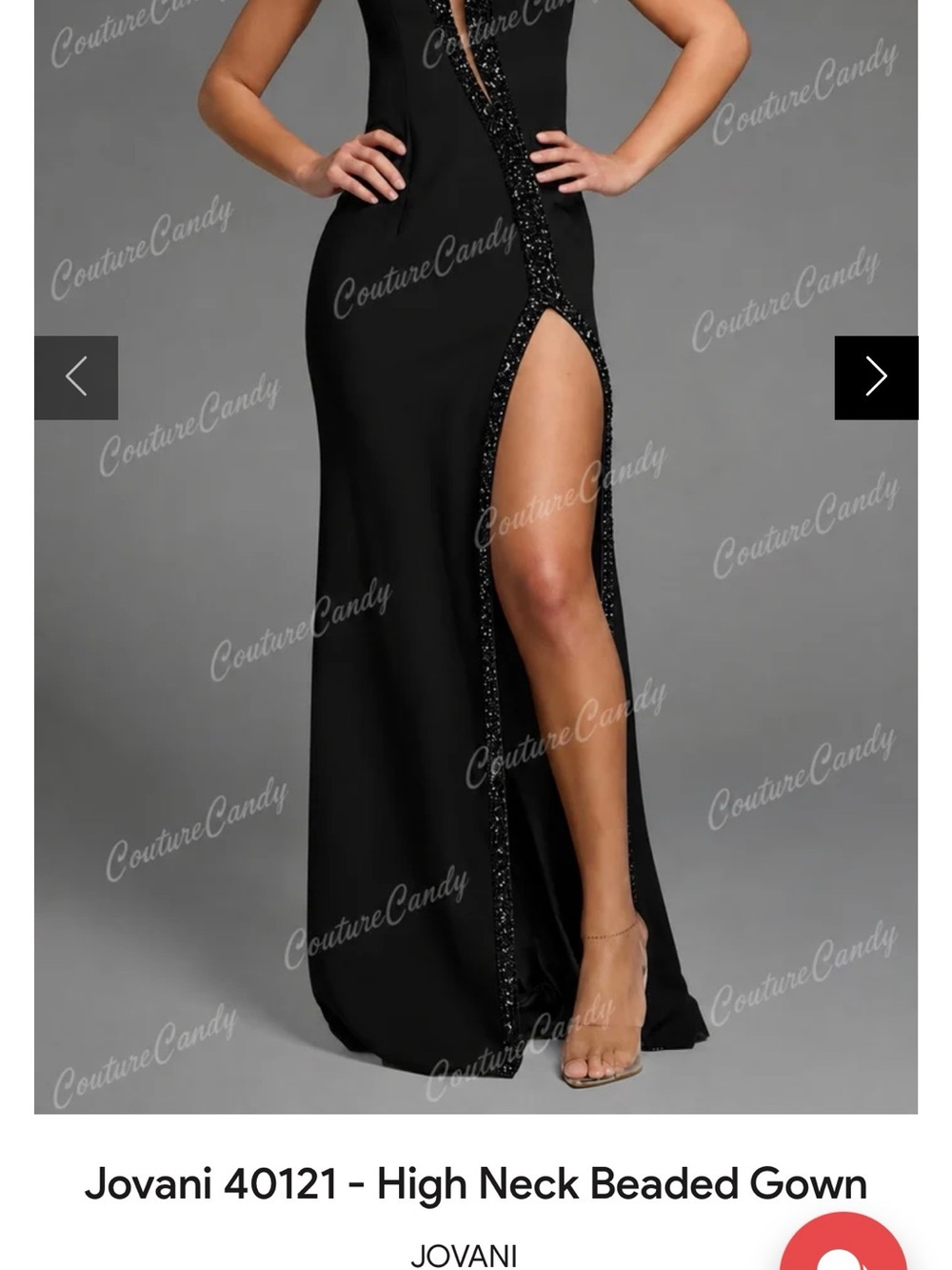 Jovani Black High-Neck Beaded gown with Thigh Slit